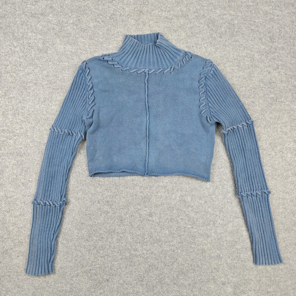 Lovers‎ And Friends Sweater Womens Small Blue Cotton Mock Neck Cropped Pullover